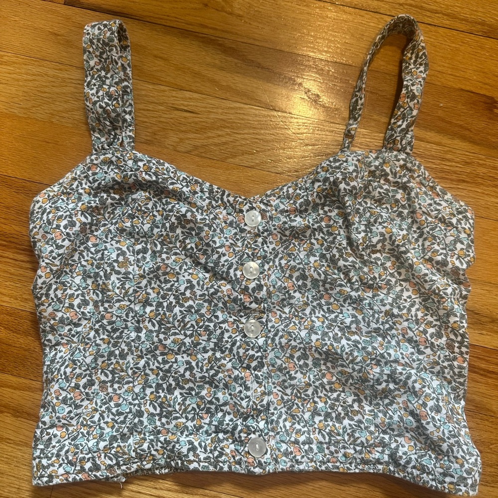 Abercrombie & Fitch Floral Linen Blend Two Piece Cropped Tank and Shorts Set M - Picture 4 of 11